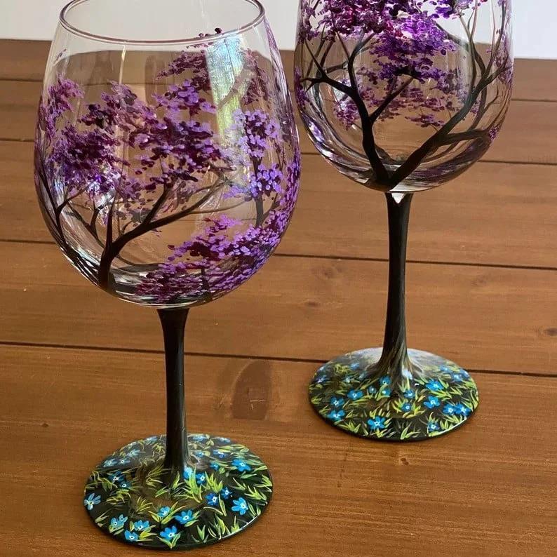 Four Seasons Airbrushed Wine Glass