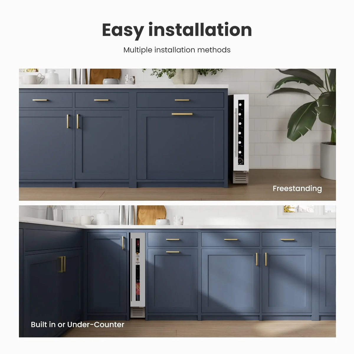 Built-In Slim Wine Cooler — 9-Bottle Stainless Steel with Glass Door