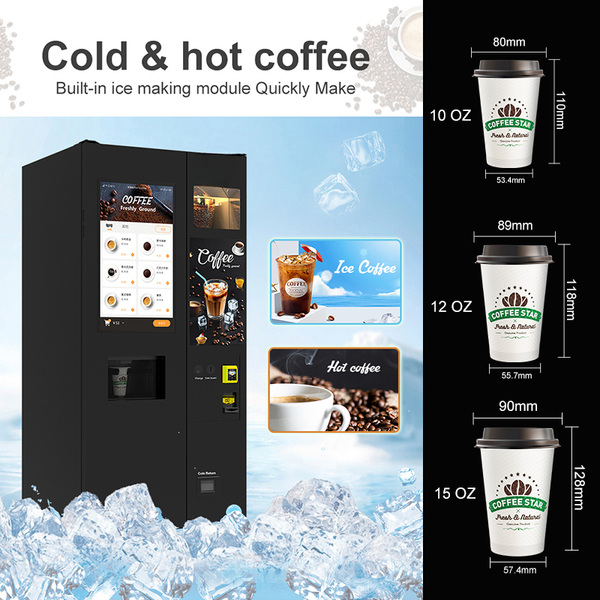 Commercial Coffee & Ice Vending Machine — 32" Touchscreen, Self-Clean