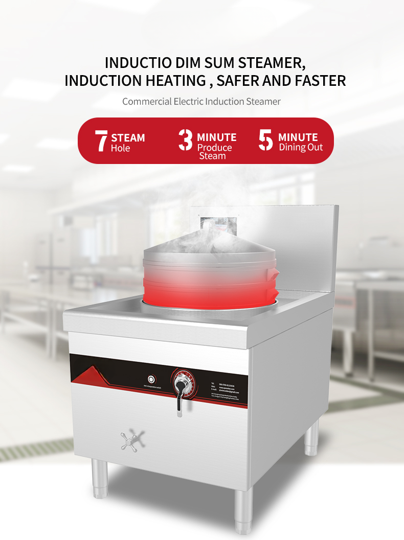 Commercial Induction Bun Steamer — 7-Hole, 18 kW