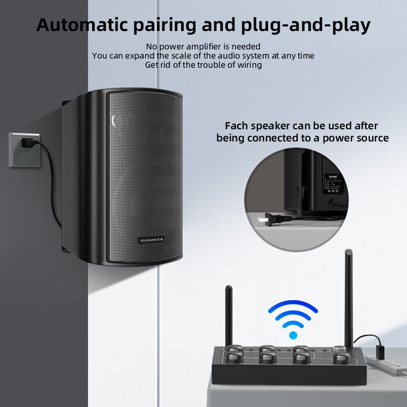 Commercial Wireless Background-Music Speaker System — Bluetooth, 50W Wall-Mount