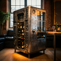 Vista previa de la imagen de Vinoteca steampunk tipo cámara acorazada — armario remachado de acero inoxidable a medida