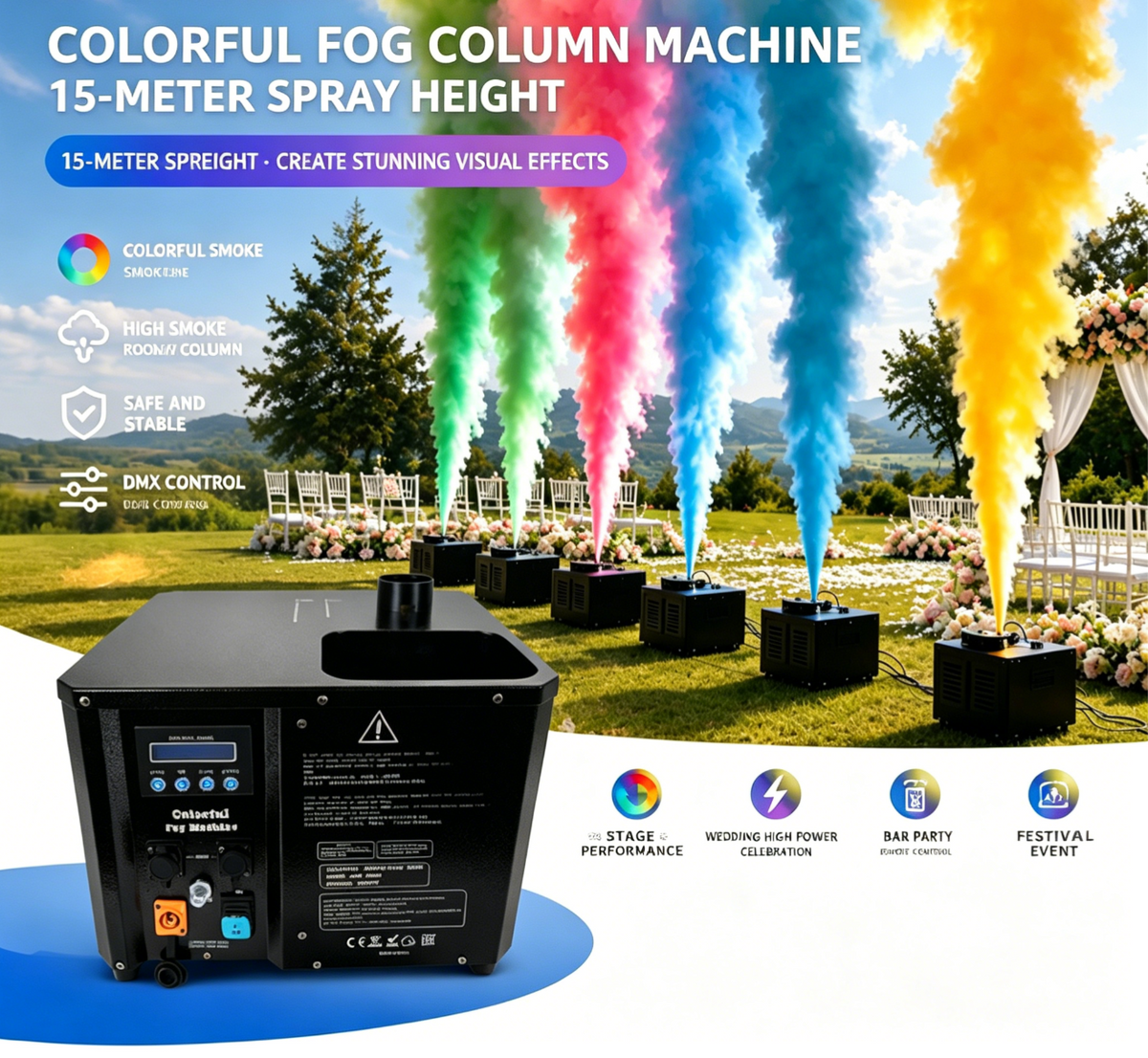 3000W DMX512 Color Fog Jet Machine — Remote Control