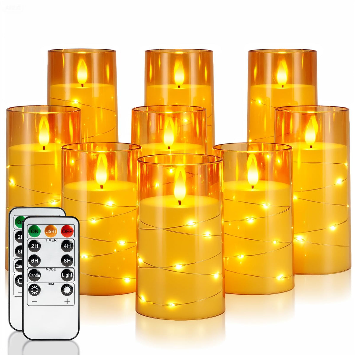 Flameless LED Pillar Candles with Embedded Fairy Lights — Remote & Timer