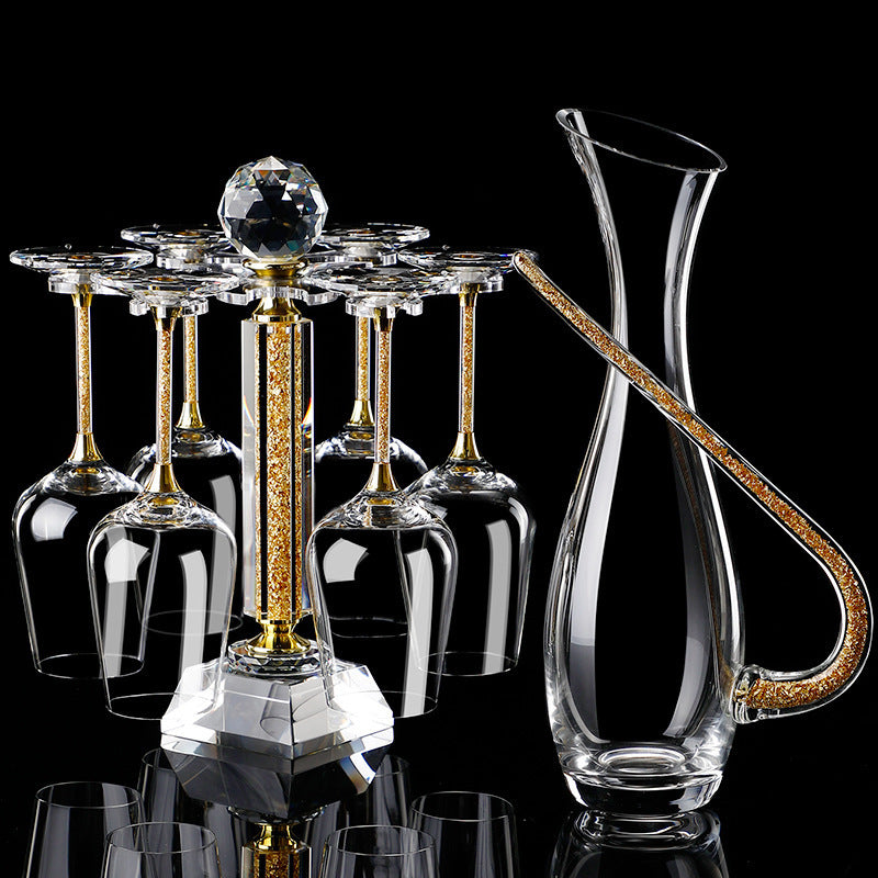 Gold Foil Crystal Glasses and Decanter Set — 7 Pieces