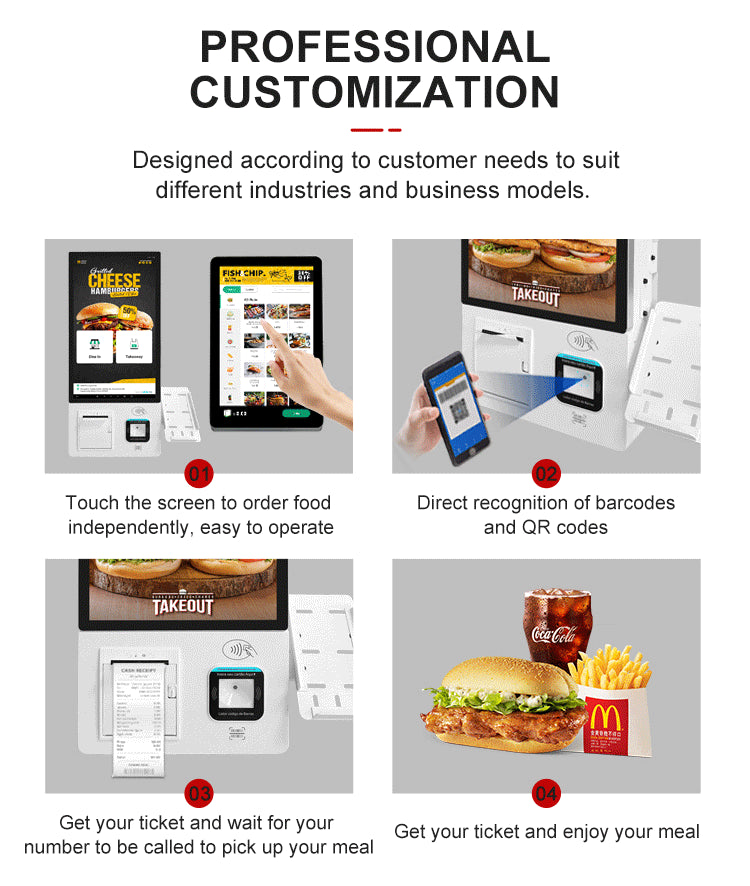21.5" Wall-Mounted Self-Service Kiosk with Card Reader & Thermal Printer