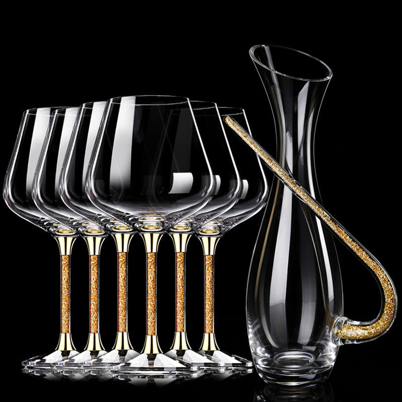 Gold Foil Crystal Glasses and Decanter Set — 7 Pieces
