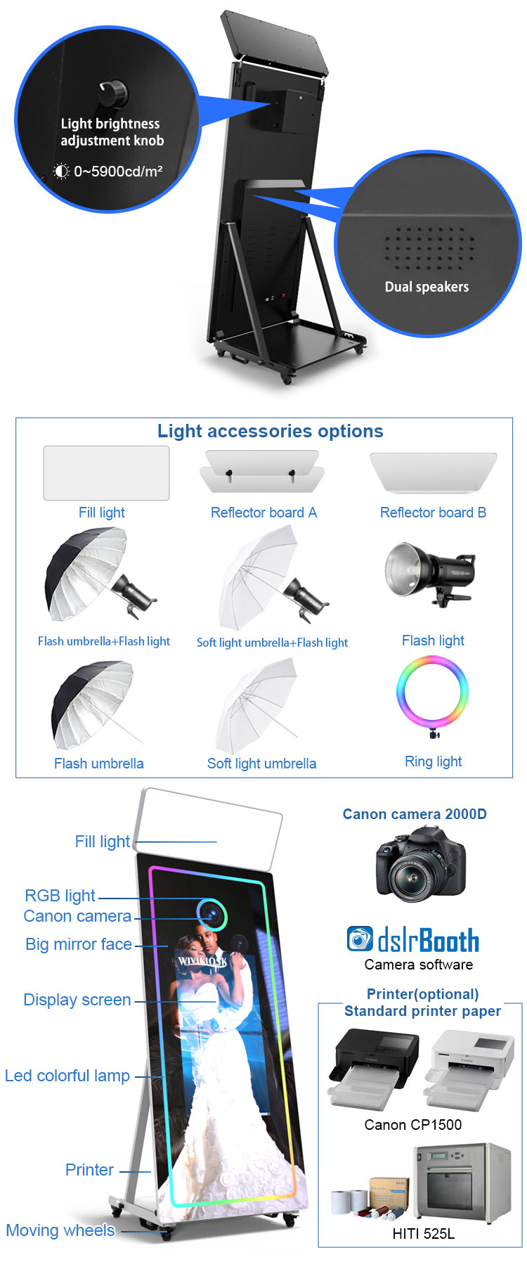Magic Mirror Photo Booth with Camera, Flash & Printer