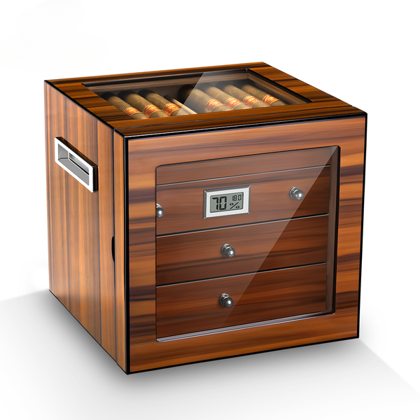 Armoire à cigares en bois — porte vitrée, 4 plateaux