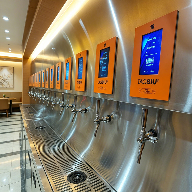 Dispensador de cerveza de barril en autoservicio — enfriador multigrifo