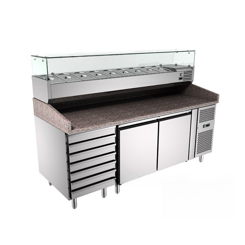 Refrigerated Prep Pizza Counter — 2-Door with Drawers