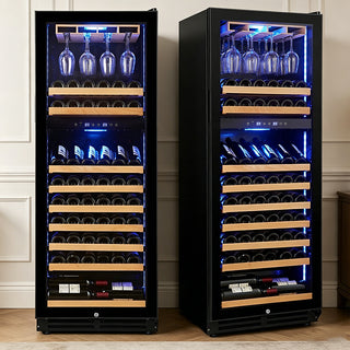 Dual-Zone Compressor Wine Cooler — 59-Bottle, Humidity Controlled