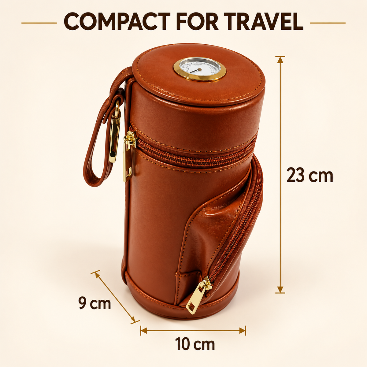 Étui à cigares de voyage en cuir avec hygromètre intégré