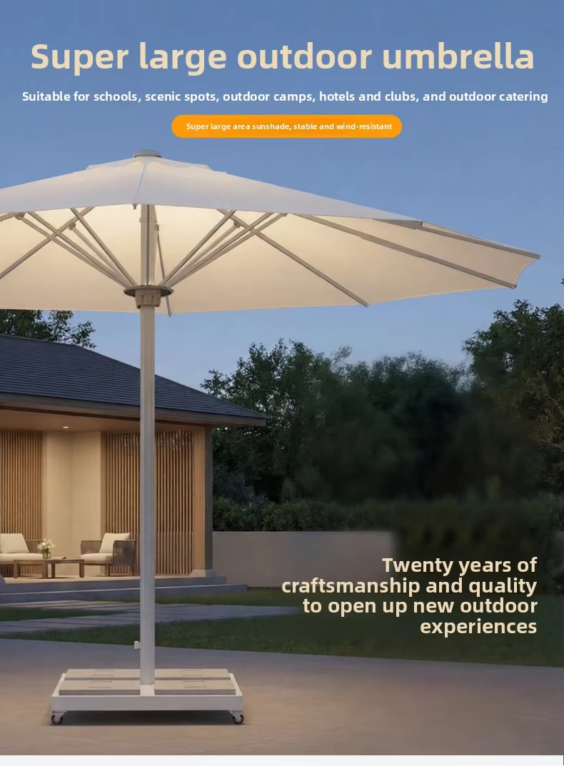 Outdoor Restaurant Umbrella with Aluminum Shaft and Marble Base