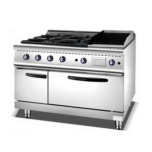 Professional 4-Burner Gas Stove with Lava Rock Grill & Gas Oven