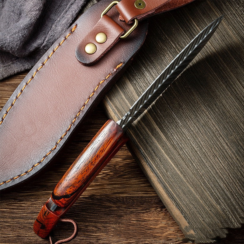 Feather Knife with Hand Engraved Leather Sheath