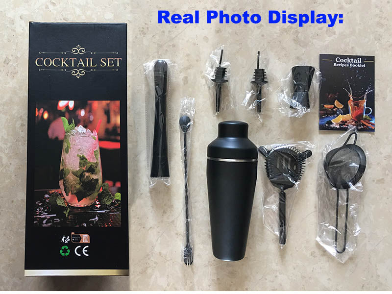 Matte Black Boston Cocktail Shaker Set — 8-Piece Bartender Kit