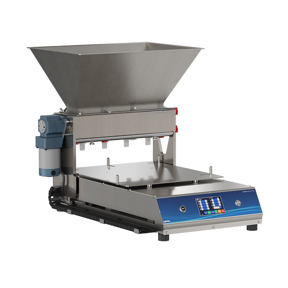 Automatic cake batter depositor — three-quarter view