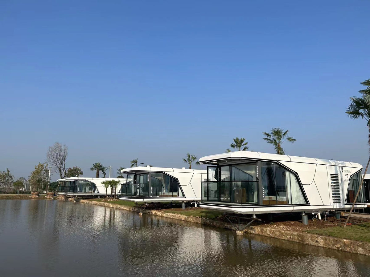 Modular Poolside Cabin — Solar Glamping Studio Unit