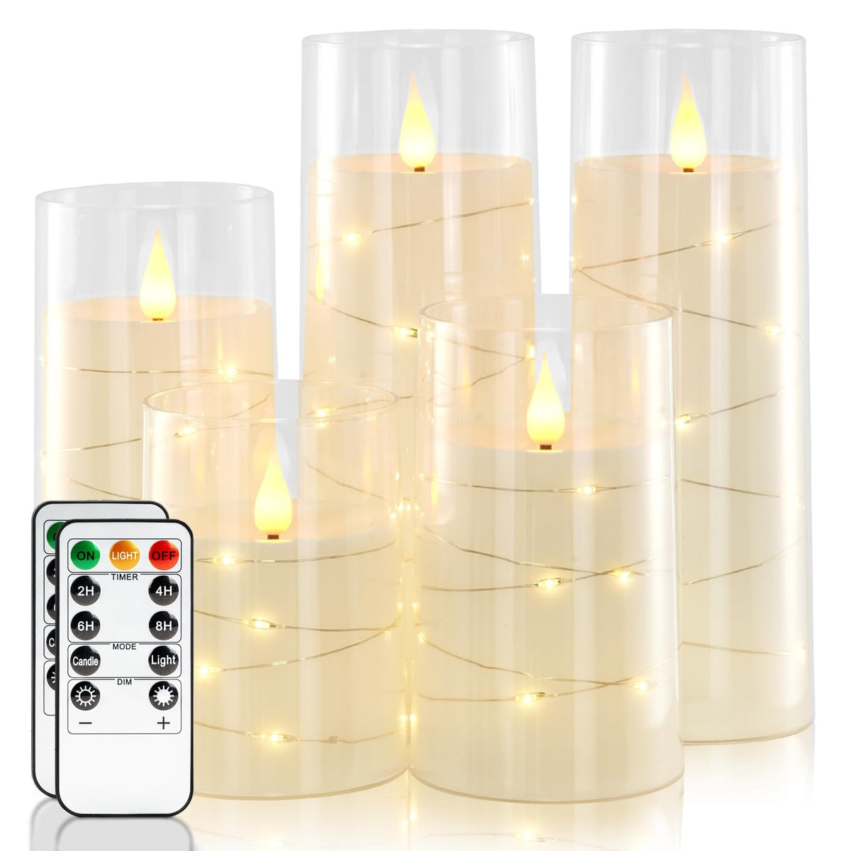 Flameless LED Pillar Candles with Embedded Fairy Lights — Remote & Timer