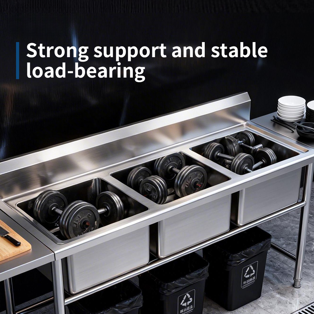 Commercial Triple-Bowl Stainless Steel Sink with Adjustable Legs