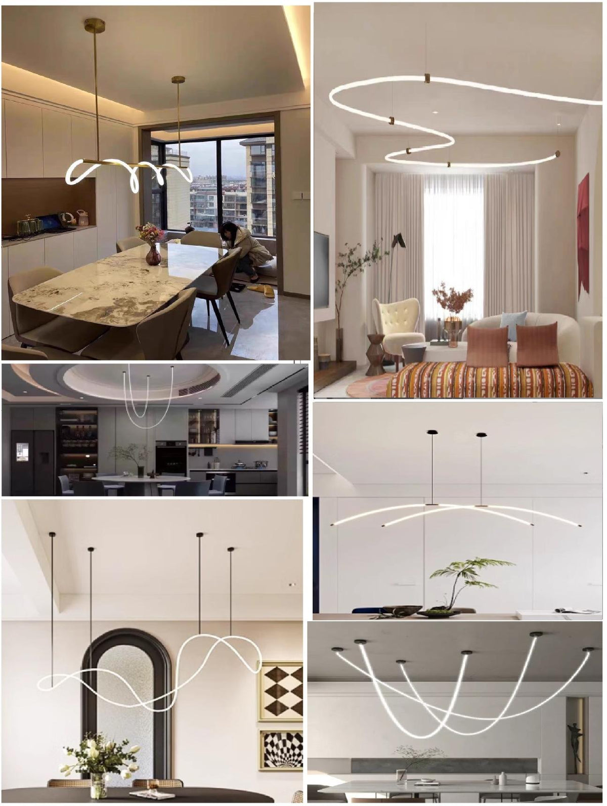 Minimalist LED Line Pendant Light — Silicone DIY Chandelier