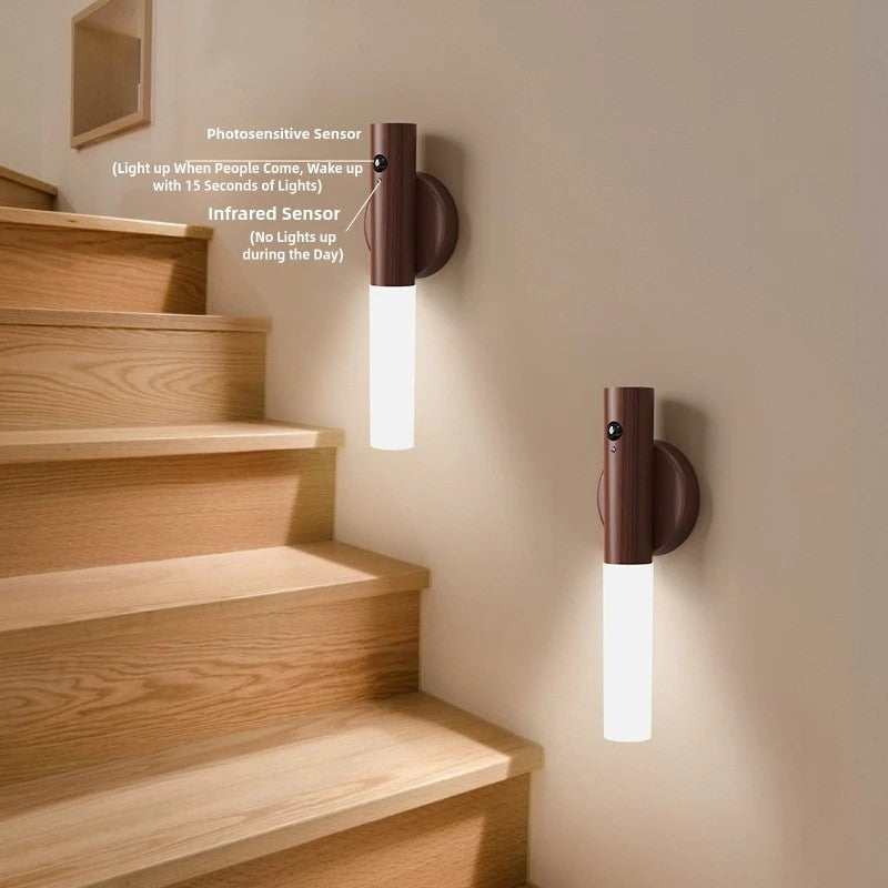 Magnetic Rechargeable LED Motion-Sensor Night Light with Wood Base