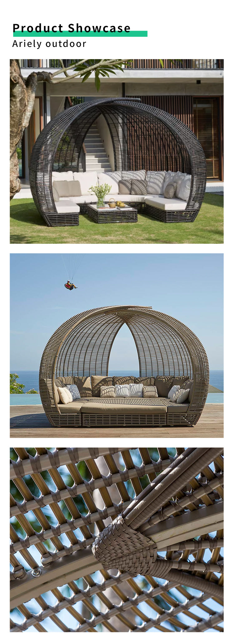 Outdoor PE Rattan Daybed with Cushion — Aluminum Frame