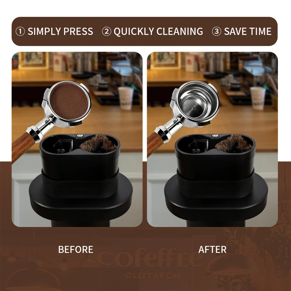 Automatic Standing Portafilter Cleaner — Motorized Scraper & Brushes