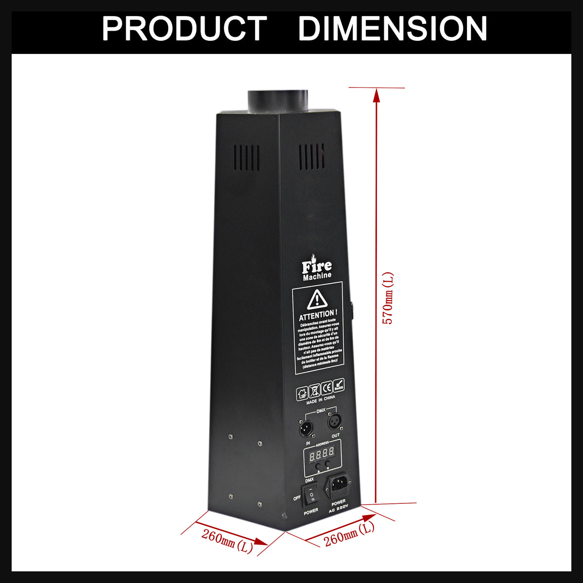 DMX Flame Spray Machine — Single Nozzle Fire Effect, 100W