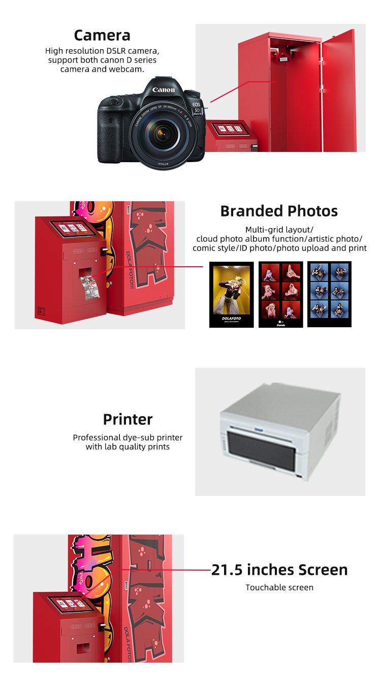 Commercial Selfie Photo Booth Machine — Touchscreen with Instant Print