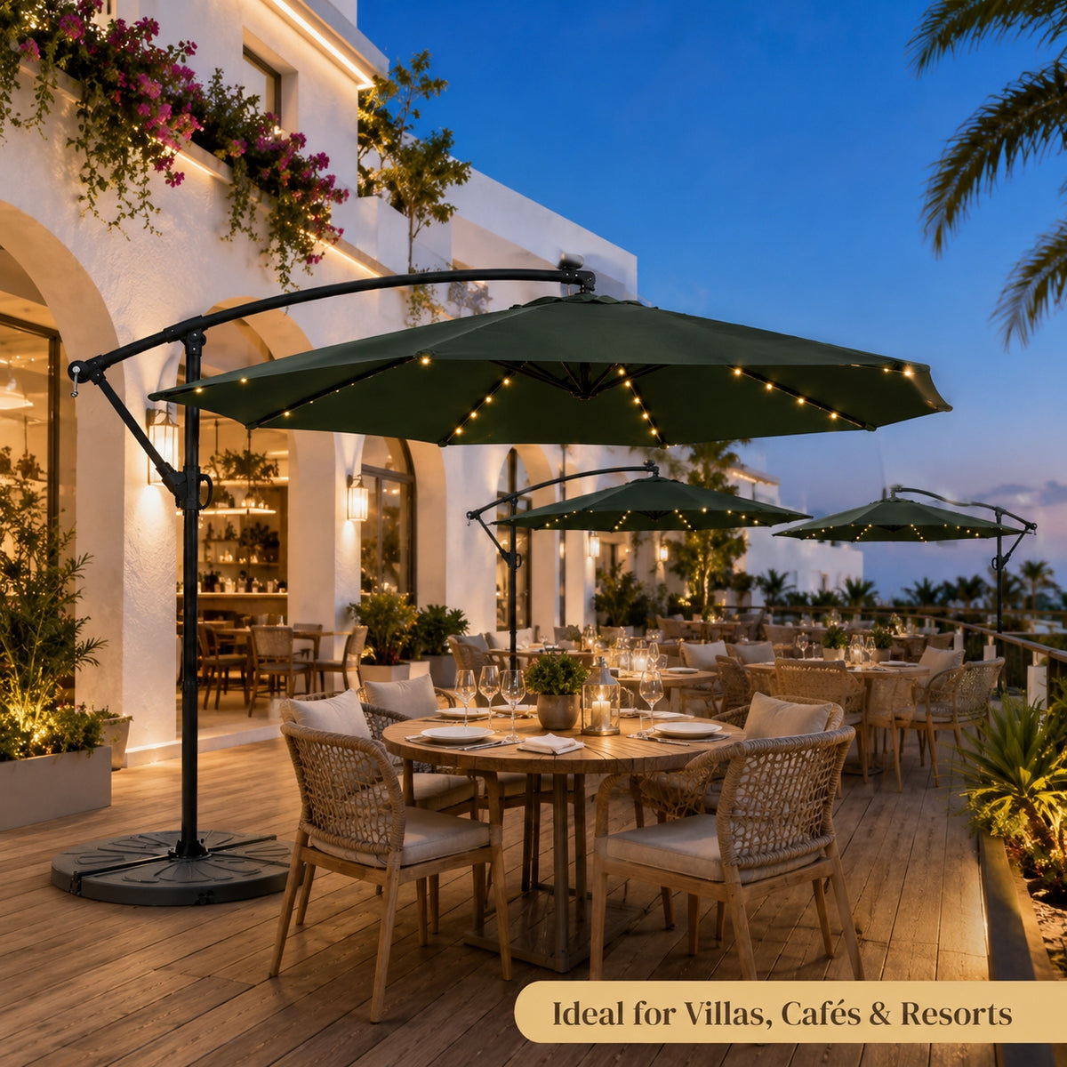 LED Cantilever Patio Umbrella — 10 ft Offset Outdoor Parasol