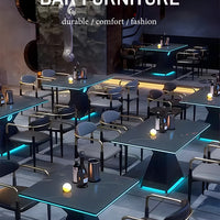 Modern Bar Furniture Set — Cross-Back Chairs &amp; Wood-Top Tables image preview