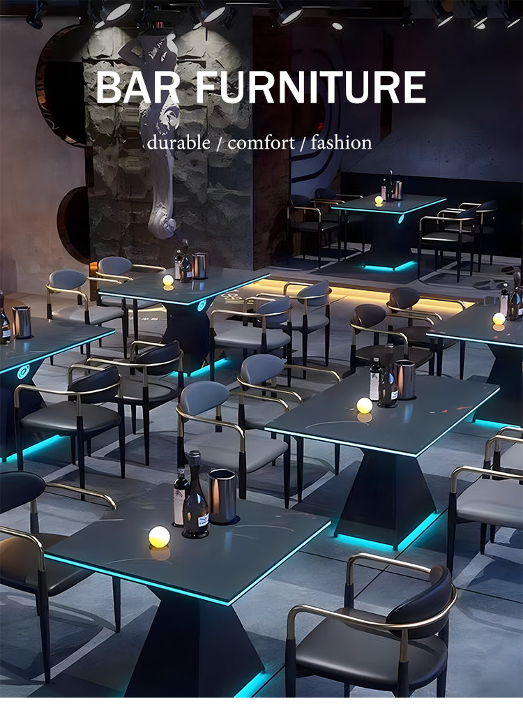 Modern Bar Furniture Set — Cross-Back Chairs & Wood-Top Tables