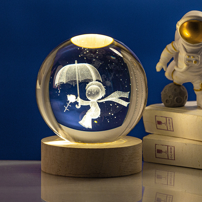 3D Crystal Ball LED Night Light with Wooden Base