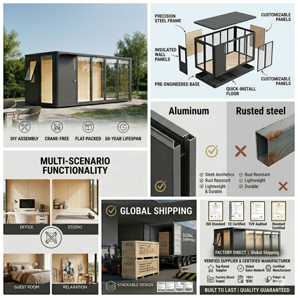 All-Aluminum Modular Garden Office Pod — Prefab Cabin (priced per sq ft)