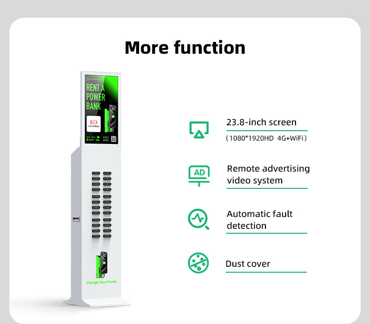 24-Slot Shared Power Bank Vending Station with Advertising Screen