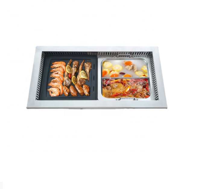 Commercial Electric Hot Pot & BBQ Grill Table — 2-in-1