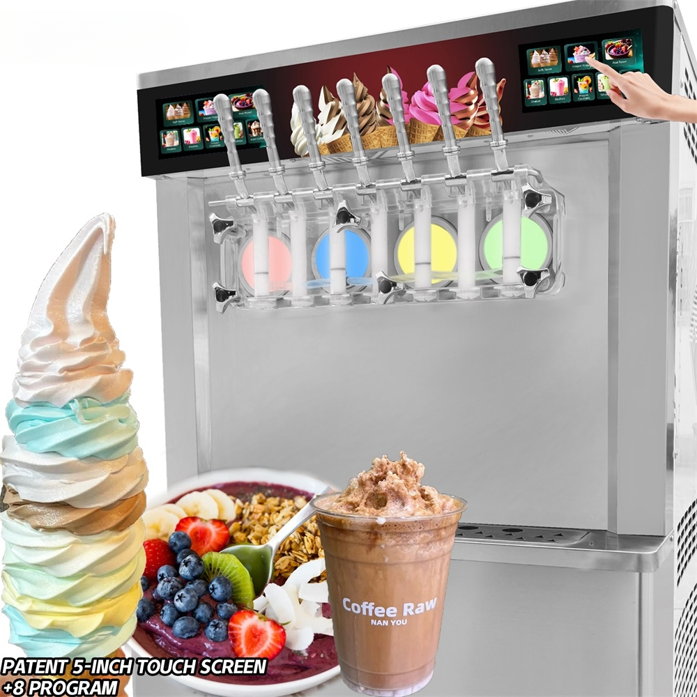 Commercial Soft Serve Ice Cream & Slush Machine — 7 Flavors, 4 Cylinders
