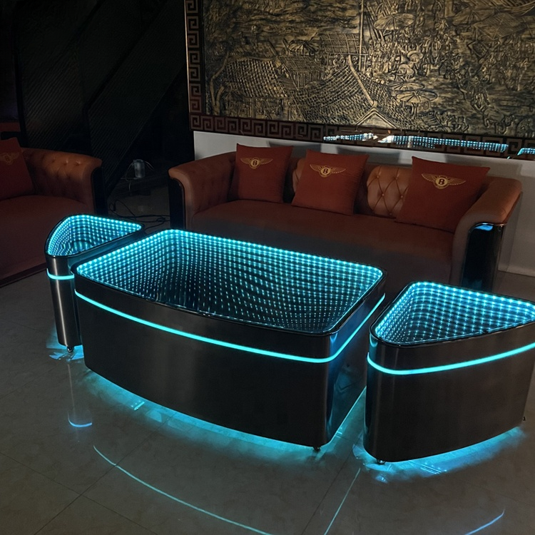 LED Glow Bar Table — RGB Illuminated Stainless Steel Cocktail Table