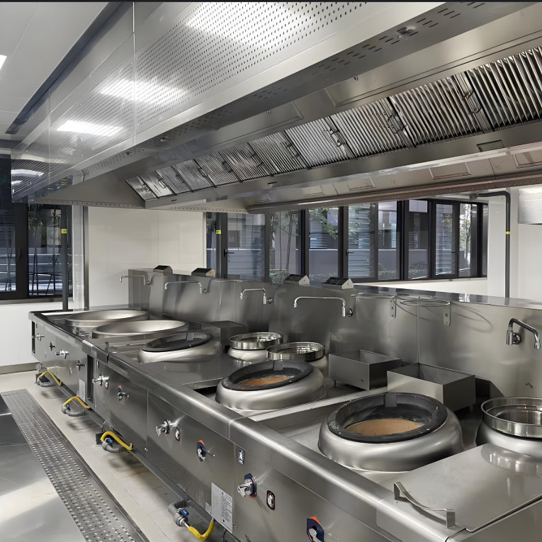 Commercial Island Range Hood — Stainless Steel Baffle-Filter Canopy