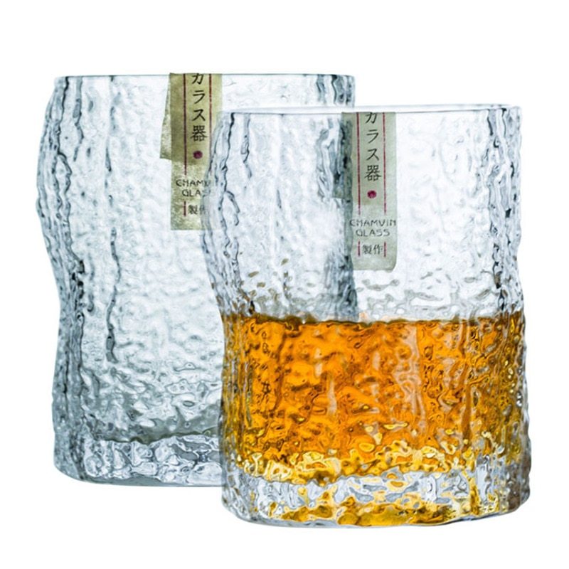 Japanese Whiskey Glass with Wood Texture — Lead-Free Crystal