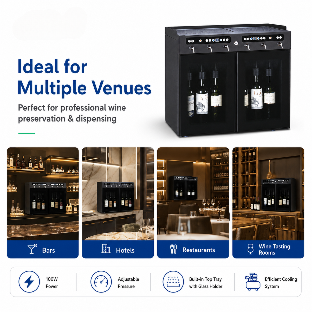 Commercial Wine-by-the-Glass Dispenser — 6 Bottles, 6 Taps