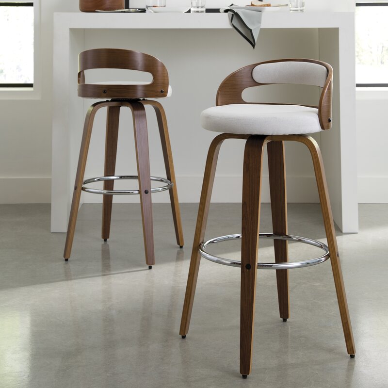 Bentwood Swivel Bar Stool — Chrome Base, PU Leather Seat