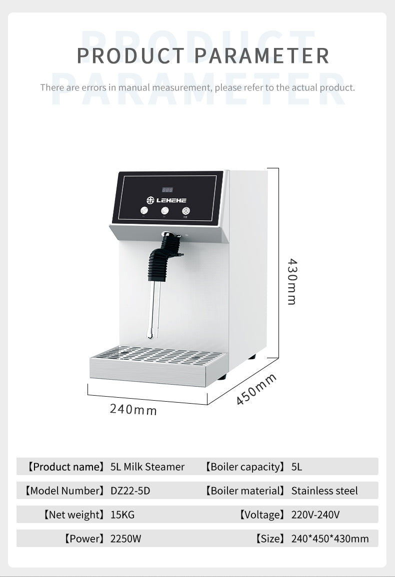 Commercial Electric Milk Steamer — 5L Stainless Steel Steam Frother