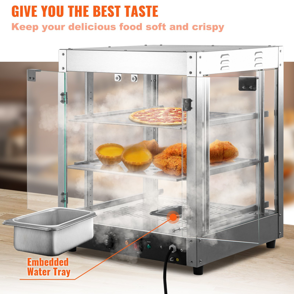 Commercial 3-Tier Heated Display Case — Countertop Pastry & Food Warmer