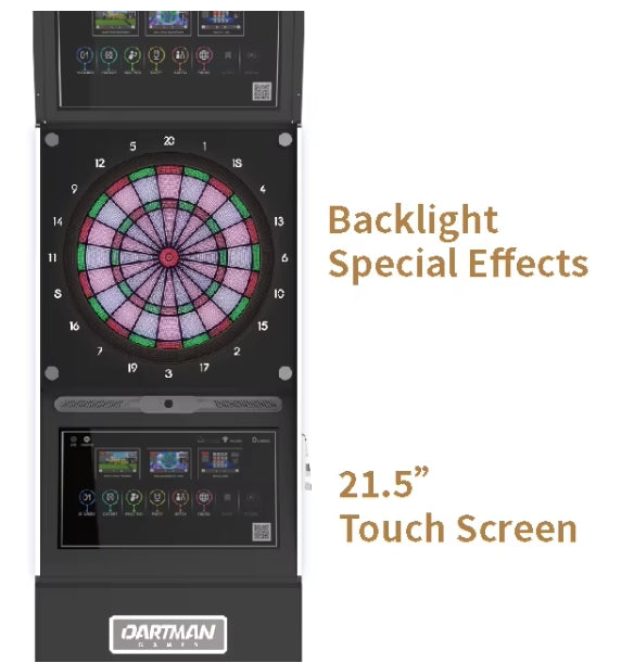 Commercial Electronic Dart Machine — Dual 21.5" Touchscreen, WiFi, Coin-Operated