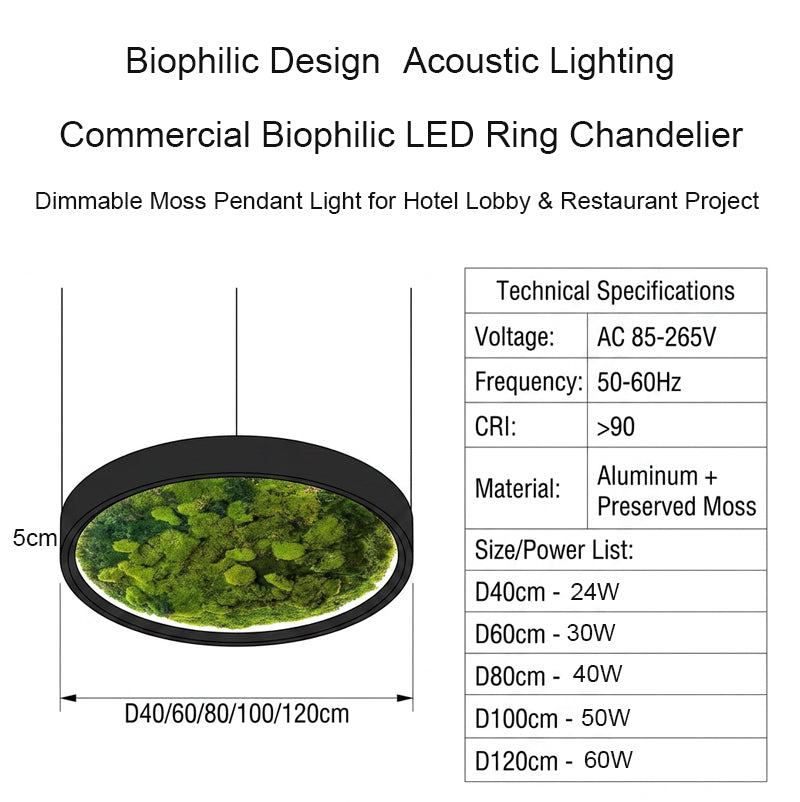 Biophilic LED Ring Chandelier with Preserved Moss
