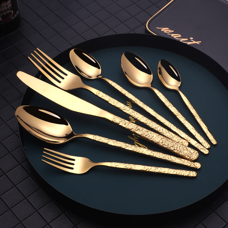 Embossed Stainless Steel Cutlery Set — 7-Piece