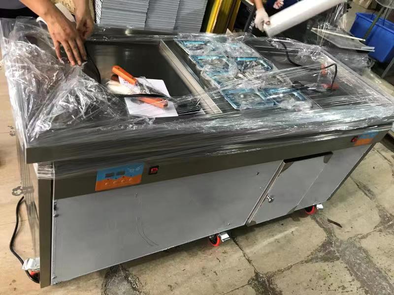 Commercial Rolled Fried Ice Cream Machine — Double Flat Pan